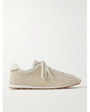 Jacquemus The Tennis Leather-Trimmed Croc-Effect Suede Trainers - White