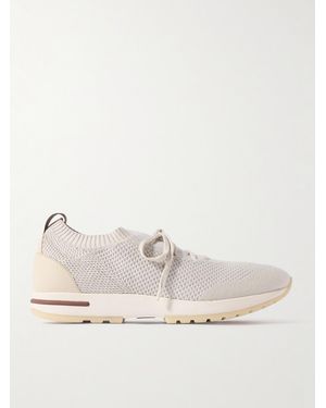 Loro Piana 360 Flexy Leather-Trimmed Knitted Wish Wool Trainers - Natural