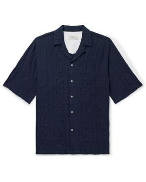 Officine Generale Eren Camp-Collar Organic Cotton-Blend Seersucker Shirt - Blue