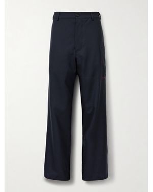 Marni Straight-Leg Embroidered Virgin Wool Trousers - Blue