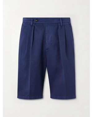Massimo Alba Cliff Straight-leg Pleated Herringbone Cotton Bermuda Shorts - Blue