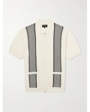 Beams Plus Striped Knitted Half-zip Polo Shirt - Natural