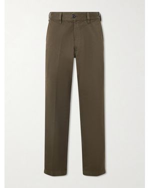 Drake's Straight-Leg Peached Cotton-Twill Trousers - Green