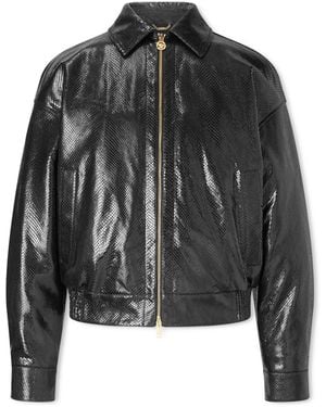 Versace Padded Snake-Effect Leather Blouson Jacket - Black