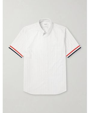 Thom Browne Logo-Appliquéd Striped Cotton-Oxford Shirt - White