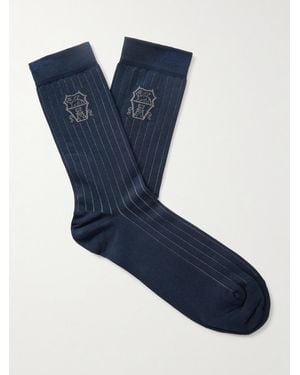 Brunello Cucinelli Logo-Jacquard Cotton Socks - Blu