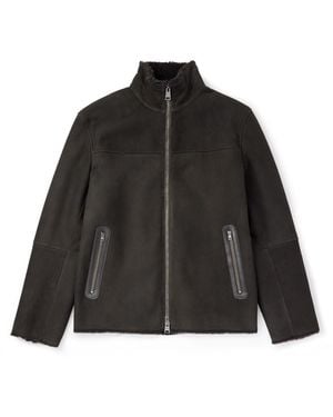 Herno Leather-Trimmed Paneled Shearling Jacket - Black