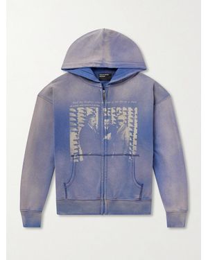 Enfants Riches Deprimes Daughter's Distressed Printed Cotton-Jersey Zip-Up Hoodie - Blue