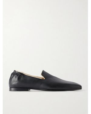 TOTEME Shearling-Lined Nappa Leather Loafers - Black