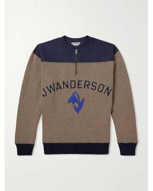 JW Anderson Logo-Embroidered Wool-Blend Jersey Sweatshirt - Blue