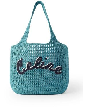 Celine Logo-Appliquéd Raffia Tote Bag - Blue