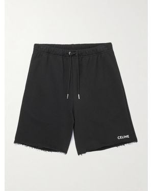 Celine Straight-Leg Logo-Embroidered Cotton-Jersey Drawstring Shorts - Black