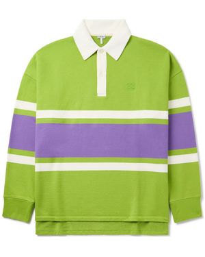 Loewe Logo-Embroidered Striped Cotton Polo Shirt - Green