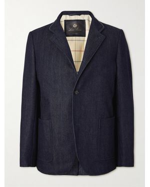 Loro Piana Spagna Leather-Trimmed Cotton And Cashmere-Blend Denim Jacket - Blue