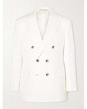 Brunello Cucinelli Double-breasted Silk And Linen-blend Blazer - Natural