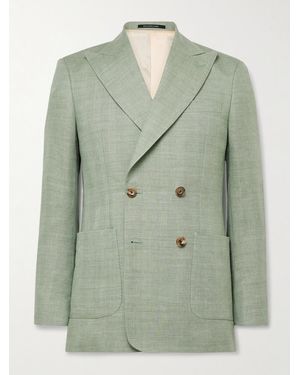 Richard James Hepworth Double-Breasted Herringbone Linen And Wool-Blend Suit Jacket - Green