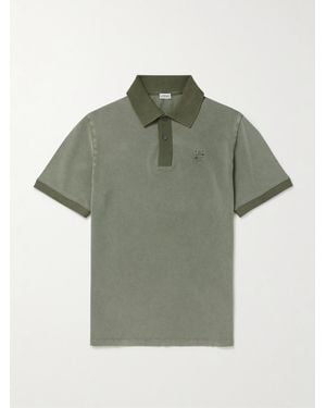 Loewe Slim-fit Logo-embroidered Distressed Cotton-piqué Polo Shirt - Green