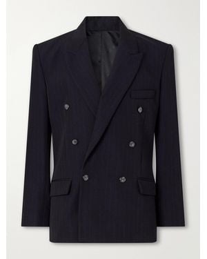 Willy Chavarria Manuel Double-Breasted Pinstriped Virgin Wool Blazer - Blue