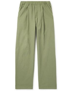 Folk Straight-Leg Pleated Stretch Cotton-Ripstop Pants - Green