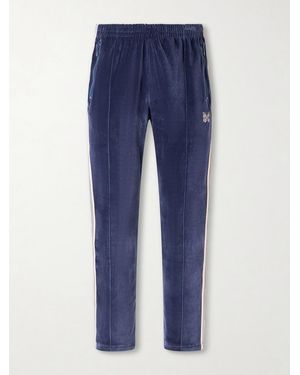 Needles Bootcut Logo-Embroidered Striped Velour Track Trousers - Blue