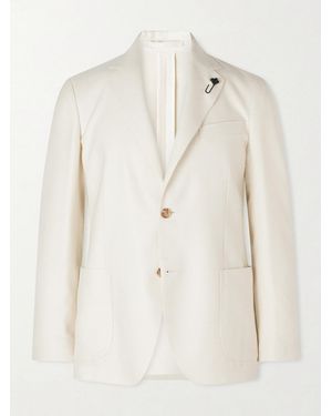 Lardini Roma Embellished Herringbone Wool And Cotton-blend Suit Jacket - Natural