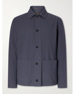Slowear Cotton and Silk-Blend Seersucker Overshirt - Blau