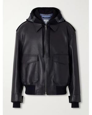 Loewe Hooded Checked Knit-Trimmed Leather Jacket - Black