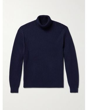 Aimé Leon Dore Rollkragenpullover aus einer Merinowoll-Baumwollmischung in Rippstrick - Blau
