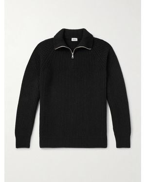 Ghiaia Ribbed Wool Half-Zip Jumper - Black