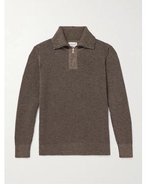 S.N.S. Herning Fender Iii Ribbed Wool Half-zip Jumper - Brown