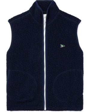 Drake's Logo-Embroidered Wool-Blend Fleece Gilet - Blue