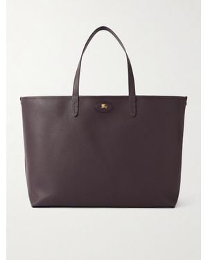 Burberry Large Reversible Full-Grain Leather And Checked Canvas Tote Bag - Purple