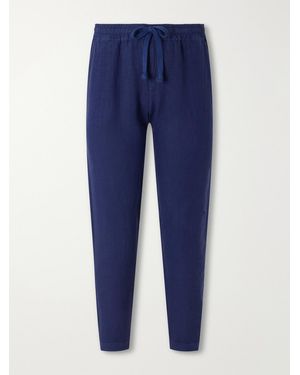 Fedeli Straight-Leg Linen Drawstring Pants - Blue