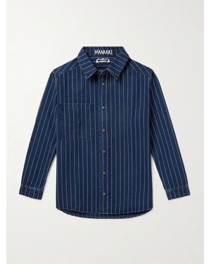 MANAAKI Nīkau Pinstriped Denim Overshirt - Blue
