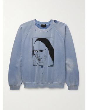 Enfants Riches Deprimes Singing Woman Distressed Printed Garment-dyed Cotton-jersey Sweatshirt - Blue