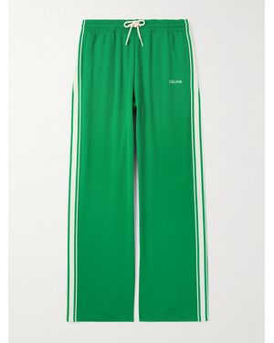 Celine Straight-Leg Logo-Embroidered Striped Jersey Track Trousers - Green