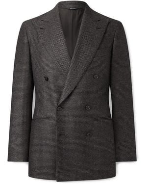 Saman Amel Double-breasted Houndstooth Wool Suit Jacket - Black