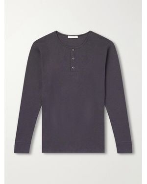 Lemaire Ribbed Cotton Henley T-Shirt - Blue