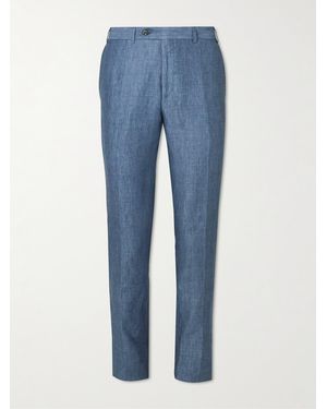 Canali Tapered Linen Suit Trousers - Blue