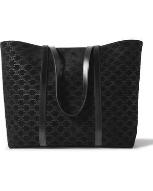 Celine Horizontal Museum Triomphe Logo-Embossed Leather-Trimmed Suede Tote Bag - Black