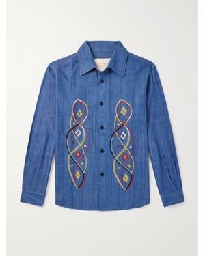 Kardo Luis Embroidered Cotton-Chambray Shirt - Blu