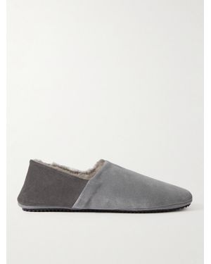 MR P. Babouche Shearling-Lined Suede Slippers - Grey