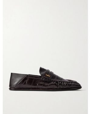 Saint Laurent Le Loafer Monogram Logo-appliquéd Eel Penny Loafers - Brown