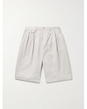 Beams Plus Wide-Leg Pleated Cotton-Twill Shorts - White