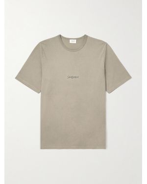 Saint Laurent Logo-embroidered Cotton-jersey T-shirt - Natural