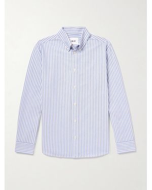 NN07 Colby 5910 Button-Down Collar Striped Organic Cotton Oxford Shirt - Blue