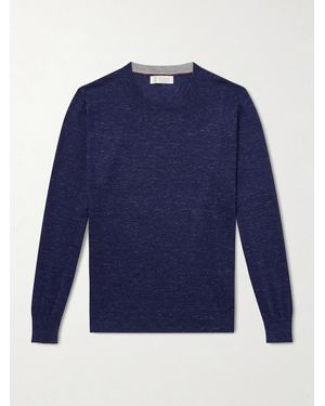 Brunello Cucinelli Cashmere, Silk And Linen-Blend Jumper - Blue