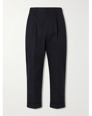 Ami Paris Carrot Cropped Tapered Pleated Cotton-Gabardine Trousers - Blue