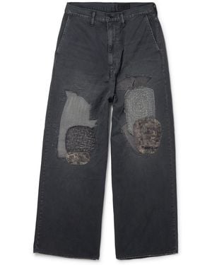Kapital Katsuragi Port Straight-Leg Patchwork Distressed Cotton-Twill Pants - Blue