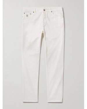 Brunello Cucinelli Slim-Fit Straight-Leg Logo-Embroidered Jeans - White